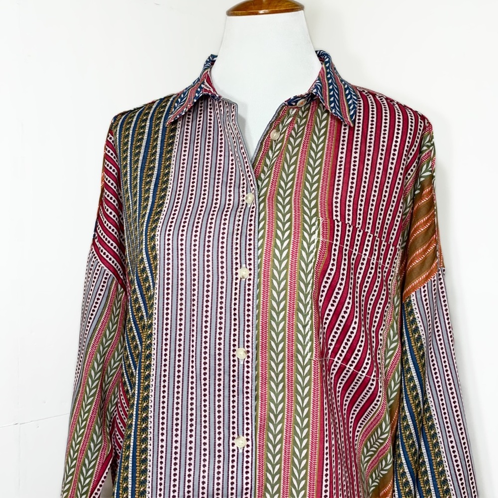 SOLD-Anthropologie Colorful Motif Printed Boho Oversized Buttondown Tunic - Picture 7 of 11